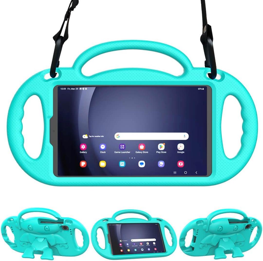 Kids Case for Samsung Galaxy Tab A11 2025 / A9 8.7 Inch 2023 (SM-X110/X115/X117) & Galaxy Tab A7 Lite 8.7 Inch 2021, Shockproof Handle Stand Cover for Galaxy 8.7", Cyan