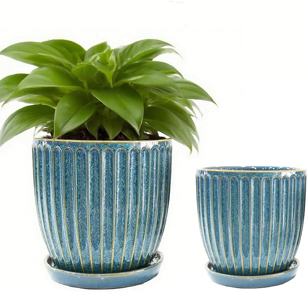 5+6 inch Ceramic Plant Pots Set of 2 with Drainage Hole, Flower Pots Planters Pots for Indoor Plants, Flower Pots for Indoor/Outdoor Plants - Succulent, Snake Plant, Money Tree, Basil Planter