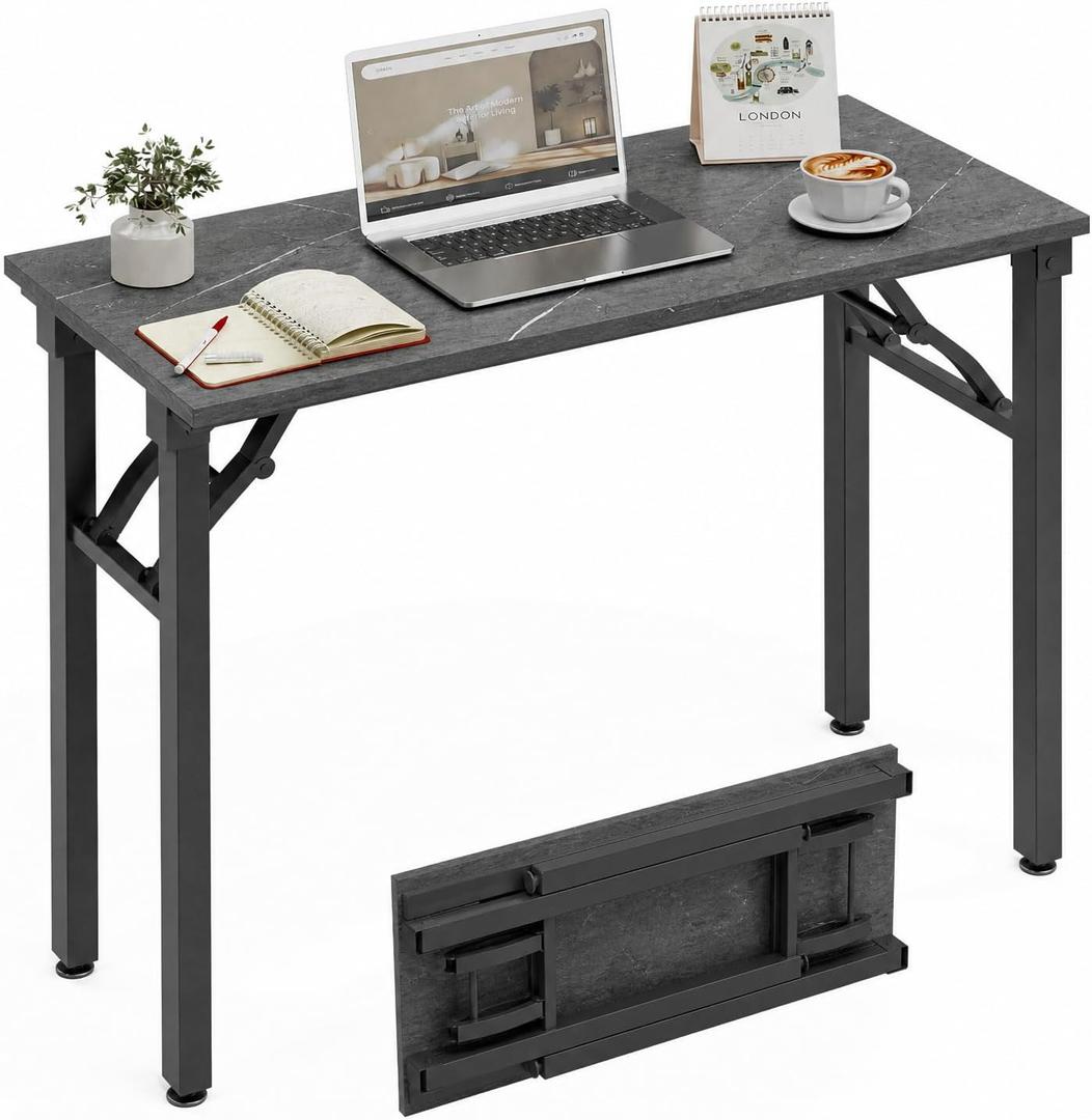 XBurmo Folding Desk Foldable Table, No Assembly 35.8" Foldable Desk Space-Saving Workstation for Small Space, Computer Table, Flat Storage for Home Office, Bedroom, Dorm, Study Room, Marble Greige, 35.8 x 15.7 Inch