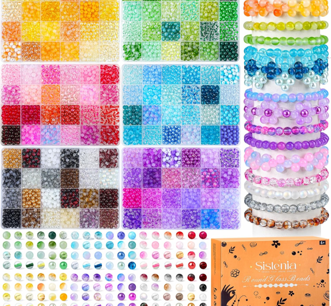 7200PCS 6mm Glass Beads Bracelet Making Kit, 144 Colors Assorted Crystal Beads for Bracelets and Jewelry Making, Round Crackle Glass Beads for DIY Necklace Friendship Bracelets Earring Crafts