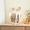 2 x Headband Holder Organizer Two-Tier with Marble Base: Jewelry Display for Women, Hair Accessories Storage Stand Scrunchie Necklace rack for Girls, for Bathroom, Vanity, Dresser, White