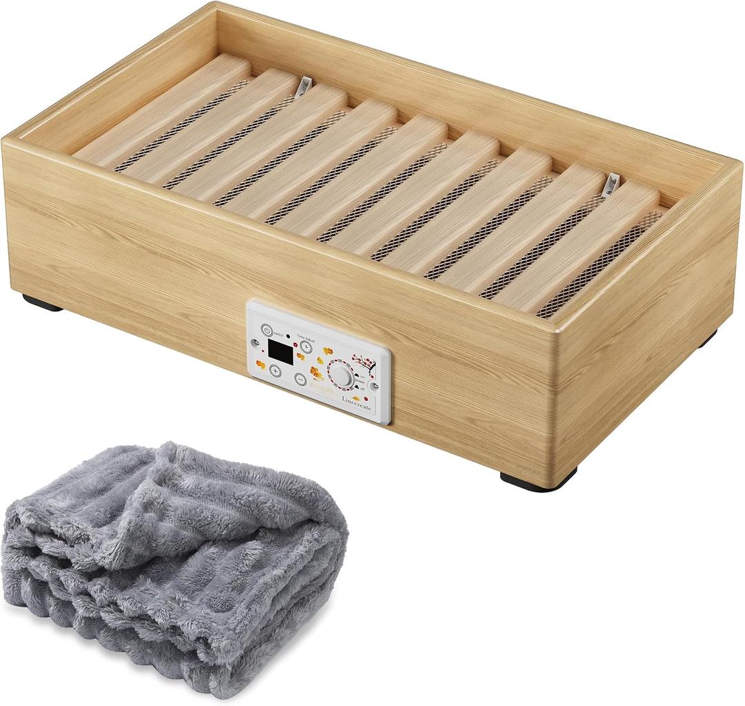 Wooden Under Desk Foot Warmer, Powerful Fast Heating Personal Heater for Feet and Legs, Silent Energy Saving with Thermostat & Timer for Home Office (Temp Adjustment Tutorial in Video Gallery)