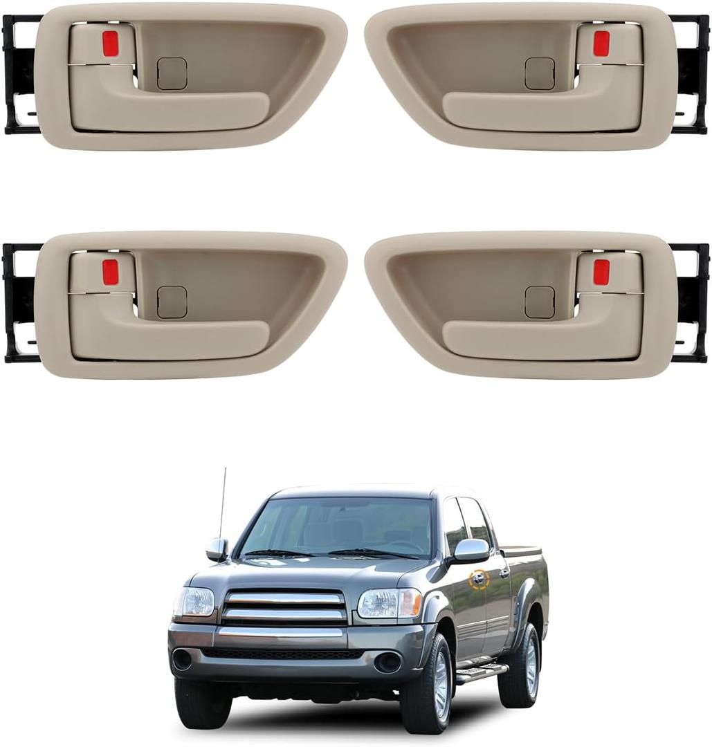 Interior Door Handles Set W/ Bezel (4Pcs), Compatible with 2000-2007 Toyota Avalon Sequoia TundraCrew Cabs), Beige, Front & Rear Inside Left Driver & Right Passenger | 69206-0C030-E1,69205-0C030-E1