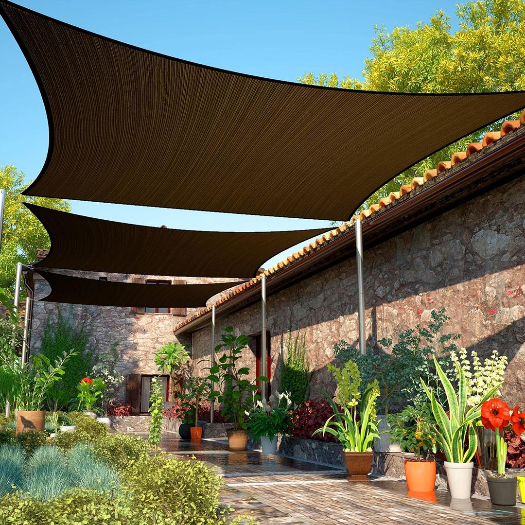 ShadeMart 10' x 16' Brown Sun Shade Sail UPF50 Rectangle Canopy Fabric Cloth Screen smTAPR1016, Water and Air Permeable & UV Resistant, Heavy Duty, Carport Patio Outdoor - (We Customize Size)