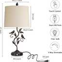 27" Set of 2 Touch Farmhouse Table Lamps for Living Room with 3-Way Dimmable 2 USB Ports, Vintage Rustic Iron Leaf Nightstand Lamp for Bedroom, LED Bulb Included (‎Bronze)