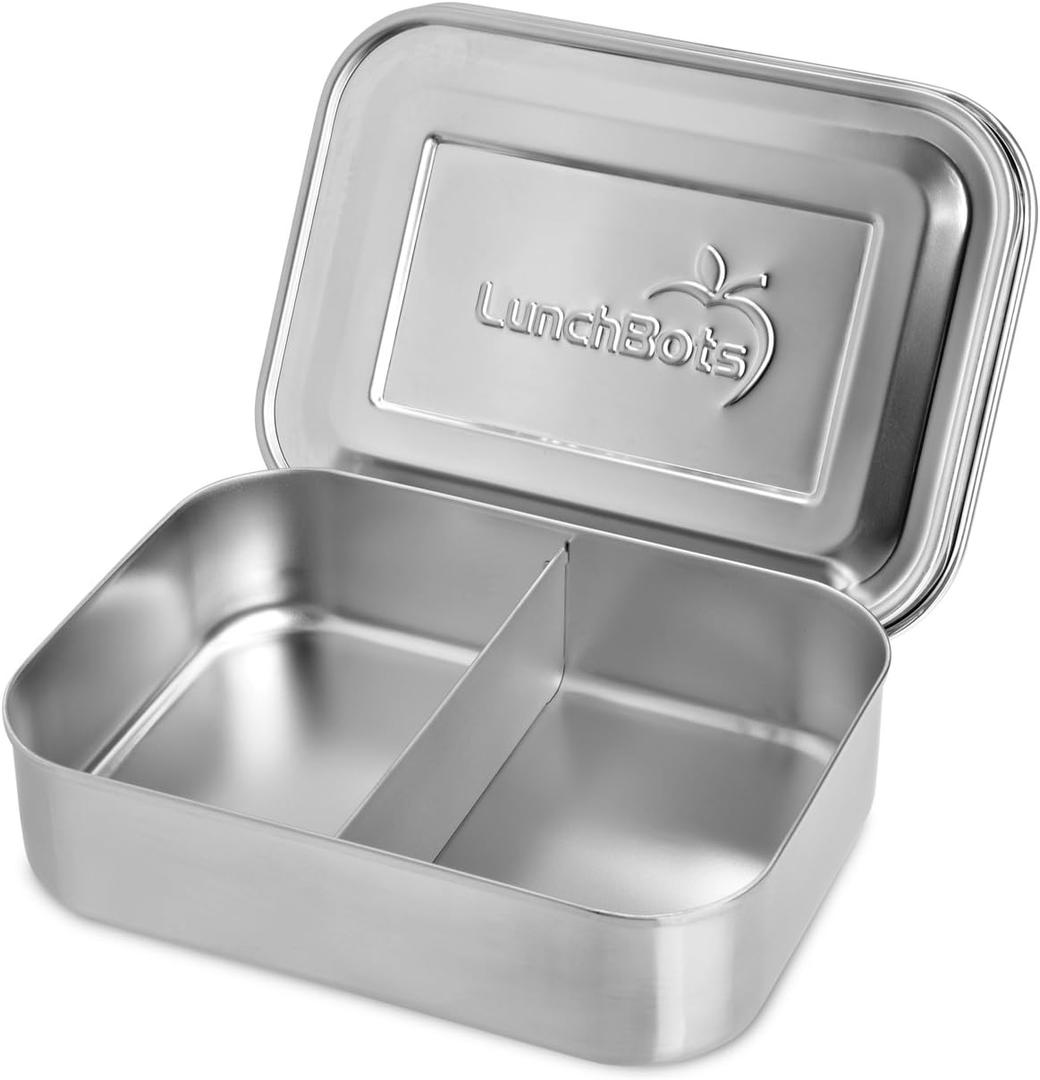 LunchBots Small Snack Packer Bento Box - Extra Small Divided Stainless Steel Snack Container - 2 Compartments for Fruits, Vegetables and Finger Foods - Dishwasher Safe  Stainless Lid