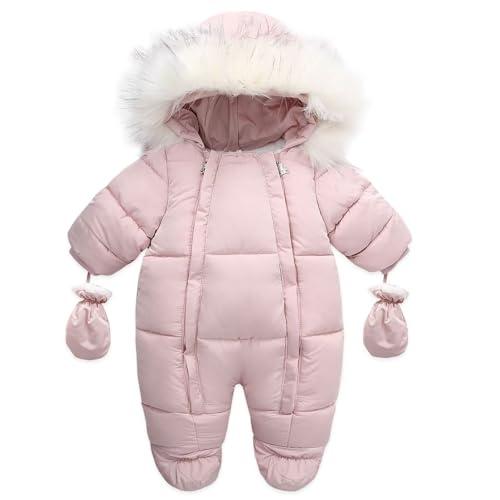 CYTAFE Baby Girl Boy Snowsuit Cute Down Jacket Hooded Romper Light Puffer Padded Jumpsuit Infant Winter Outwear Pink 6-12 Months