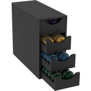 Suli Coffee Pod Holder, Coffee Capsule Storage Organizer,Coffee Pod Organizer for Countertop,Storage Rack with Drawer, 4 Tier,104 Pods,Wood,Black