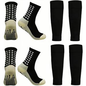 1 Set Anti-Slip Grip Soccer Socks with Shin Guard Sleeves, Sports Athletic Socks for Men Women