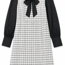 Color Black Patchwork Bow Decor 2 In 1 Elegant Romantic Women Dress Fall Cloth For Women, size XL