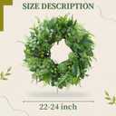 24 Inch Artificial Greenery Wreath for Front Door - Green Wreath with Eucalyptus and Fern Leaves, Spring Summer Fall Winter Eucalyptus Wreaths, Indoor Outdoor Wreath for Farmhouse Outside Year Round