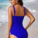 Pink Queen Women's One Piece Swimsuit V Neck Tummy Control Bathing Suits Sexy Criss Cross Swimwear (Blue, S)