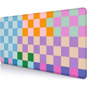 Colorful Checkered Desk Mat, Retro Purple Pink Blue Green XXL Large Mouse Pad, Aesthetic Big Computer Mouse Mat for Office, Rubber Base Mousepad Desk Pad with Stitched Edges, 35.4 x 15.7 in