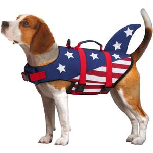 EMUST Dog Life Vests, Dogs Floats for Swimming, Boat, Pool, Ripstop Dog Life Jacket with High Buoyancy and Lift Handle for Small and Medium Breeds, (M,StarFlag)