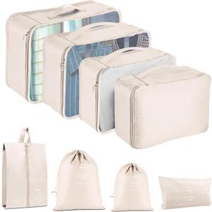Packing Cubes for Travel - 8 Set Luggage Organizer Bags for Family, Mesh Breathable Travel Packing Cubes for Suitcases Durable Travel Essentials Bags Set (Beige)