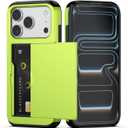 Nvollnoe Compatible with iPhone 17 Pro Case with Card Holder Dual Layer Heavy Duty Protective Shockproof Hidden Card Slot Slim Wallet Phone Case for Women&Men 6.3 inch(Fluorescent Green)