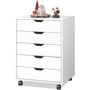 DEVAISE 5-Drawer Filing Cabinet Under Desk, Wood Storage file Cabinet with Wheels, White 15.7"D x 18.7"W x 25.5"H