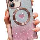 FABSPARK for Samsung Galaxy S25 Ultra Phone Case,Compatible with Magsafe,Magnetic Plating Glitter Gradient Cute Heart Clear Case,Camera Protection for Samsung Galaxy S25 Ultra,Pink