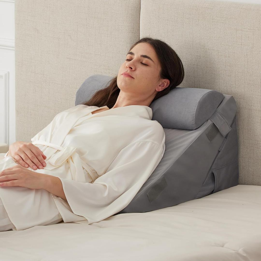 Ruqmuis 3PCS Wedge Pillow Set for After Surgery, Adjustable 9&12 Inch Bed Wedge Pillow for Sleeping, Incline Pillow Wedge for Headboard, Post Surgery, Acid Reflux, Neck&Back Support, Velvet