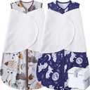 Newborn Sleep Sack Baby Swaddle,3-Way Adjustable Wearable Blanket,100% Rayon Cotton Swaddling Sleeping BagTOG 0.5 (Fox & Dinosaurs, 0-3 Months)