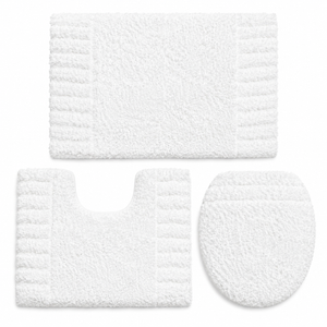 White Shaggy Bathroom Rug Set, Soft Fluffy Bath Mats with Toilet Contour Rug, Non-Slip Chenille Bathroom Carpet Set