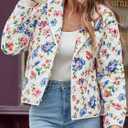 Tankaneo Womens Puffer Quilted Jacket Lightweight Floral Print Button Down Long Sleeve Patchwork Outwear Coats Small
