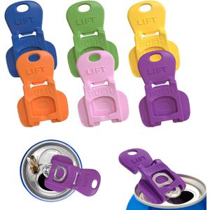 6PCS Colorful Can Tab Openers & Leak-Proof Drink Covers One-Hand Soda Can Opener and Reusable Protector Caps for Coke, Beer, Soda, and Aluminum Cans