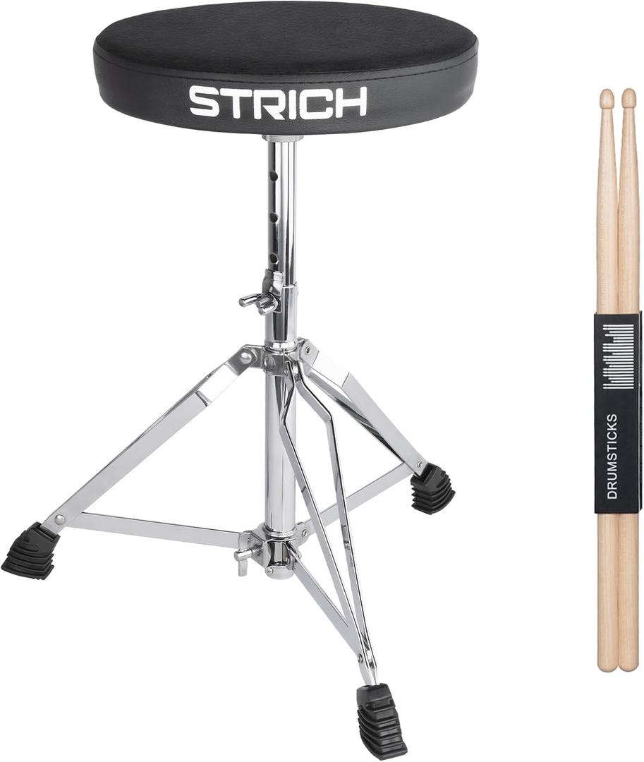 STRICH Drum Stool Set, Padded Seat Height Adjustable Drum Throne with 5A Drumsticks for Adults Beginner Drummers, SDB-10 Standard