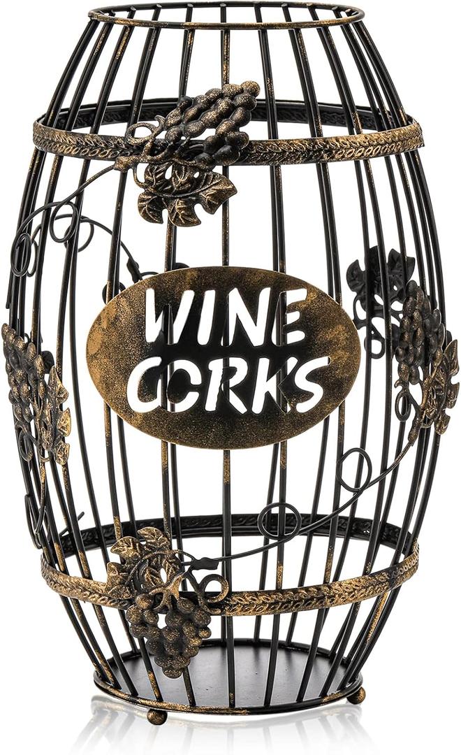 ZOOFOX Wine Cork Holder, Barrel-Shaped Metal Wine Cork Holder with Large Capacity, Decorative Vino Cork Storage Box for Kitchen, Great Gift Idea for Wine Lover