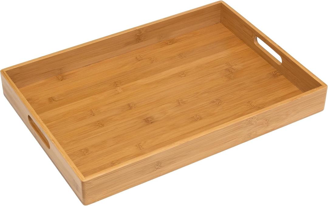 Lipper International 8865 Solid Bamboo Wood Serving Tray, 19.75" x 13.75" x 2.25"