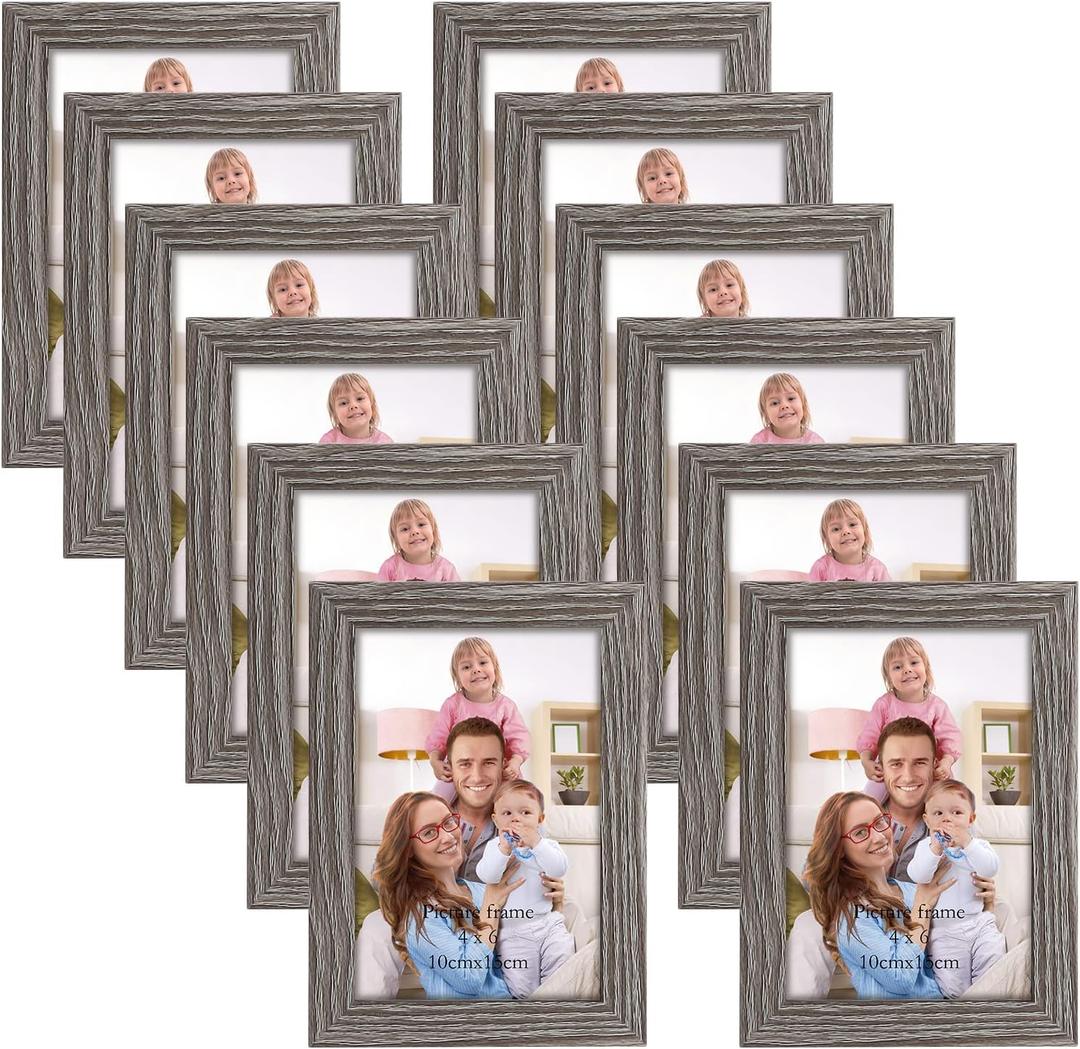 Giftgarden 4x6 Picture Frame Distressed Grey, 4 by 6 Rustic Wood-grain Gray Photo Frames Bulk for Wall or Tabletop, 12 Pack