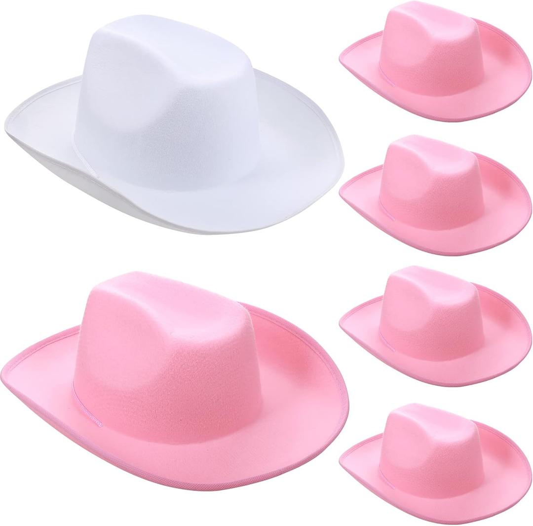 Hicarer 6pcs Pink Cowgirl Hats Bride Western Cowboy Hat for Girls or Women for Bachelorette Party, Wedding and Birthday