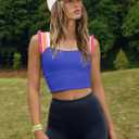LAMISSCHE Womens Cropped Workout Tank Tops Padded Sports Bra Time Out Tank Ruffle Athletic Yoga Gym Camisole Tops (Blue, L)