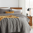 palassio Grey King Size Quilt Set, Muslin Cotton Shell Down-Alt Poly Filling, Soft Shabby Chic Rustic Farmhouse Country Bedspread, Textured Gauze Coverlet, Lightweight Bedding, 2 Shams