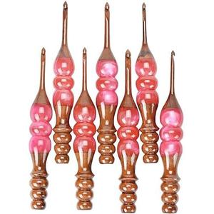 Wooden Crochet Hooks Set for Arthritic Hands | Ergonomic Soft Grip - Resin Mix Indian Rosewood Crochet Hook Set for Crocheting & Knitting (Pink, Set of 7)