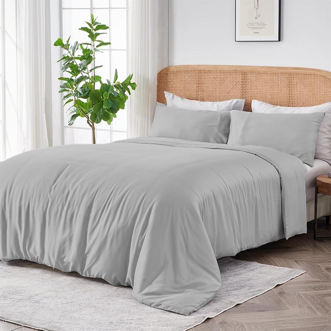 SIJO AiryWeight Tencel Duvet Cover, 100% Lyocell Derived from Eucalyptus, Buttery Soft, Best Cooling Sheets By Architectural Digest (Dove, King/Cal King 106"x90")