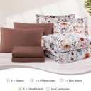 CASAAGUSTO Queen Comforter Set, 7 Pieces Bed in a Bag Queen White Floral Comforter Set with Terracotta Flowers Leaves Pattern, Soft Seersucker Design All Season Queen Bedding Set