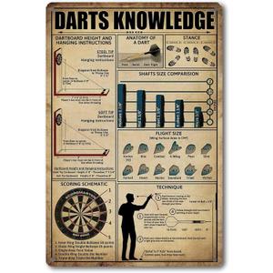 Vintage Darts Knowledge Metal Tin Sign Dart Board Accessories Holder Wall Mount Dart Throw Line Poster Metal Tin Signs 8x12 Inch