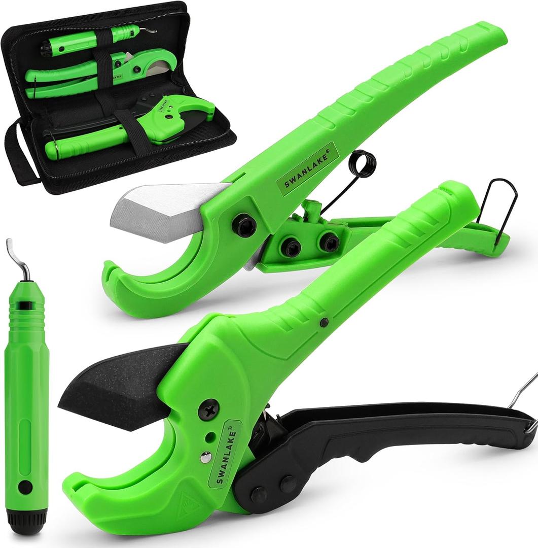 SWANLAKE PVC Pipe Cutter,1-5/8"&1-3/8" Ratchet PVC Pipe Cutter for PEX,PVC,PPR and Plastic Hoses, SK5 Steel Blades Ratcheting Pipe Cutter Tool for Home Repairs and Plumbers