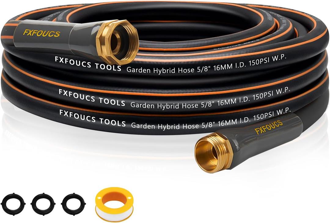 Heavy Duty Garden Hose 5/8 Inch Flexible, Lightweight Hybrid Hose with 600 PSI Burst Pressure, Swivel Handle, and Durable Copper Male/Female Fittings (Black, 25FT)