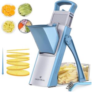 ONCE FOR ALL Upgrade Safe Mandoline Slicer Plus, Biger Size, Adjustable Vegetable Food Chopper Potato Fries Cutter, Detachable Blade, Kitchen Chopping Artifact, Gift (SkyBlue) (Gray)