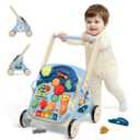 Wiqins Wooden Baby Push Walker, 10-in-1 Baby Walker Toys with Wheels for Toddlers 18 Months, Detachable Montessori Activity Board Toy & Storage for 1 Year Old Boys Girls Learning to Walk