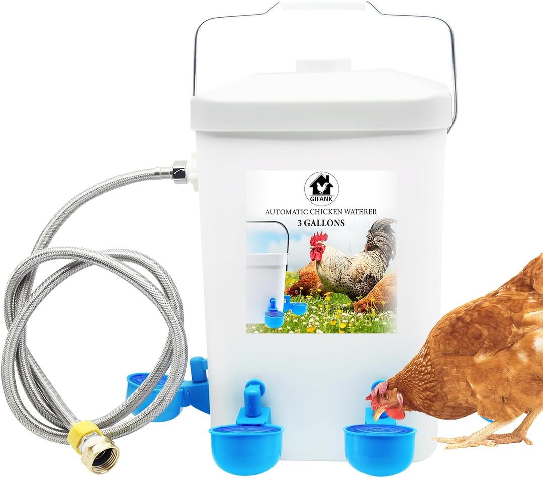Automatic Chicken Waterer Float Controlled, 3 Gallons Poultry Waterer Dispenser with Hose Attachment, Poultry Automatic Drinking Accessories for Chicks, Duck, Goose, Turkey