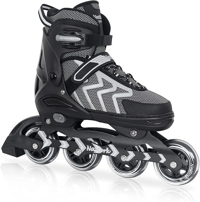 Nattork Adjustable Blades Roller Skates for Adults Women and Men,Outdoor & Indoor Black Inline Skates for Kids,Boys,Beginners, Men Size 9.5 10.5 11 12