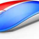 JOYACCESS Rechargeable Wireless Mouse, 2.4G Portable Slim Silent Mouse with USB Receiver and Type C Adapter, 5 Level 3000 DPI, Works with Mac or iPad (Blue & Red)