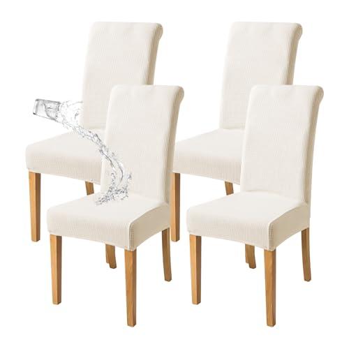FORCHEER Waterproof Chair Covers for Dining Room Set of 4 Waterproof Jacquard Kitchen Chair Slipcovers for Parson Chairs Elastic Washable (4,Waterproof Beige)