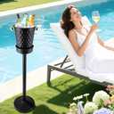 Champagne Ice Bucket with Stand, Stainless Steel Wine Chiller Bucket Stand, Black Gold Ice Bucket with Carrying Handle for Wine Beverage Champagne Beer KTV Club Bar Christmas Party, 92cm 15LB