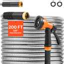 VEVOR Metal Garden Hose 200 ft, Heavy Duty Stainless Steel Water Hose with 10-Function Nozzle, No-Kink & Flexible Outdoor Garden Hose, Rust-Proof Lightweight Hose for Yard, RV, Car Wash