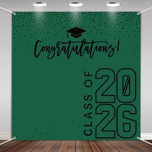 Class of 2026 Graduations Backdrop Congrats Grad Party Photo Background, 6 * 6ft Large Booth Props Congratulations Banner for 2026 Graduation Party Decorations Supplies (Green Black)