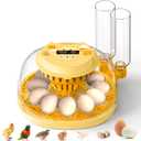 Egg Incubator for Hatching Chicks, Automatic Egg Turner Holds 12 Eggs, Smart Incubator 360 Clear Window with Temperature and Humidity Display Egg Candler for Small Poultry Ducks Quails Eggs